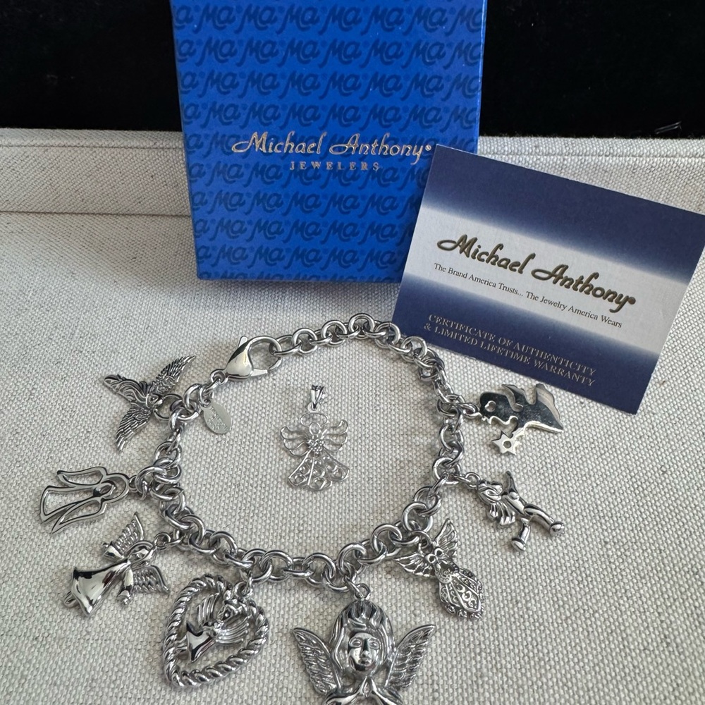 Michael Anthony Silver Angel Charm Bracelet & One Additional Angel Pendant/Charm